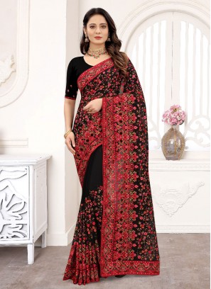 Black Resham Faux Georgette Designer Saree