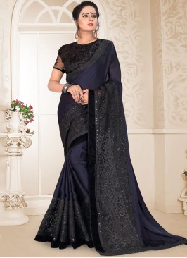 Black Resham Satin Classic Designer Saree