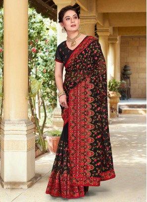 Black Sangeet Georgette Classic Saree