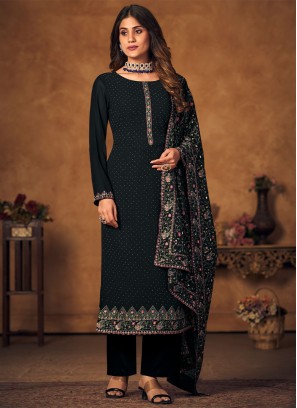 Black Sangeet Georgette Straight Salwar Kameez