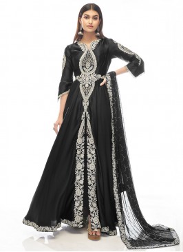 Black Satin Zircon Salwar Suit