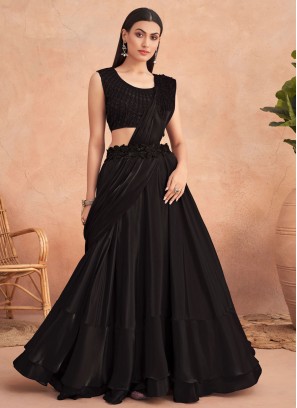Black Sequins Engagement Lehenga Saree