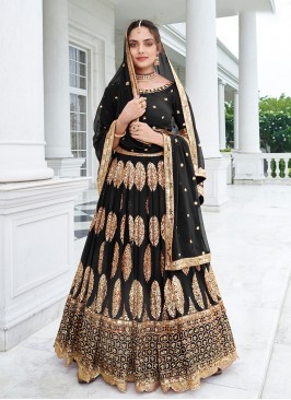 Black Sequins Faux Georgette Designer Lehenga Chol