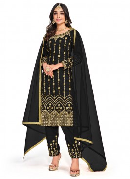 Black Silk Embroidered Salwar Kameez