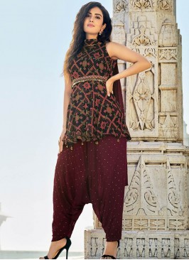 Black Silk Geometric Top With Dhoti Pants