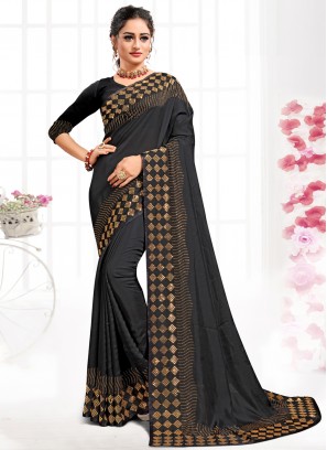 Black Swarovski Contemporary Saree