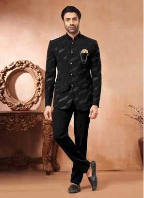 Black Synthetic Jodhpuri Jacket
