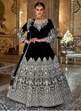 Black Velvet Embroidered Anarkali Salwar Kameez