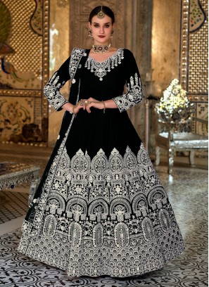 Black Velvet Embroidered Anarkali Salwar Kameez