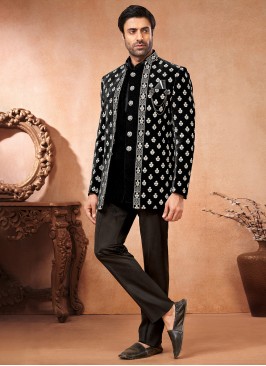 Black Velvet Embroidered Jodhpuri Jacket
