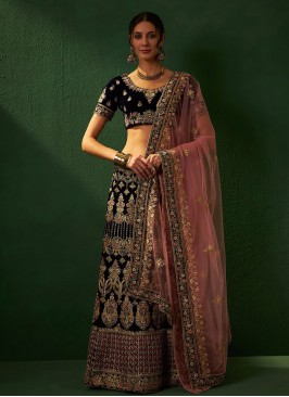 Black Velvet Mehndi Lehenga Choli