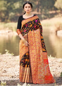 Black Weaving Mehndi Classic Saree