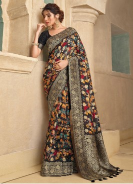 Black Woven Silk Trendy Saree