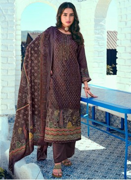 Blended Cotton Long Length Salwar Suit in Burgundy