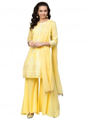 Blended Cotton Yellow Straight Salwar Suit