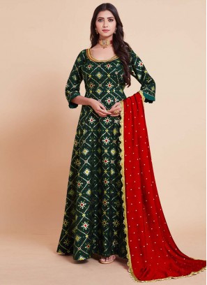 Blissful Art Silk Weaving Green Readymade Gown