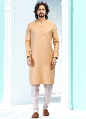 Blissful Beige Fancy Silk Fabric Festive Wear Mens Kurta With Bottom