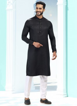 Blissful Black Fancy Silk Fabric Festive Wear Mens