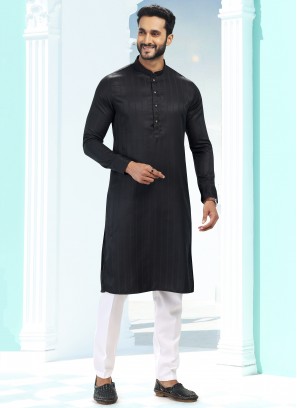 Blissful Black Fancy Silk Fabric Festive Wear Mens Kurta With Bottom