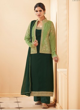 Blissful Faux Georgette Embroidered Jacket Style Suit