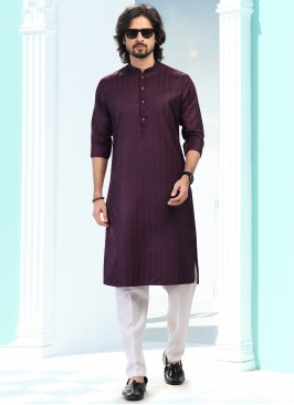 Blissful Magenta Fancy Silk Fabric Festive Wear Mens Kurta With Bottom