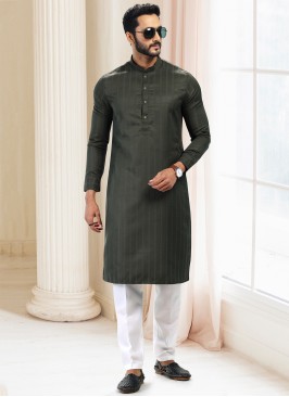 Blissful Green Fancy Silk Fabric Festive Wear Mens