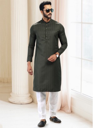 Blissful Green Fancy Silk Fabric Festive Wear Mens Kurta With Bottom