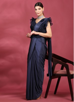 Blissful Navy Blue Sequins Classic Saree