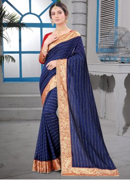 Blissful Navy Blue Silk Contemporary Saree