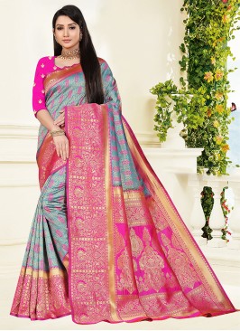 Blissful Pink Banarasi Silk Classic Designer Saree