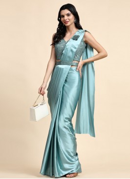 Blissful Plain Aqua Blue Classic Saree