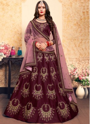 Blissful Resham Satin Brown Trendy Lehenga Choli