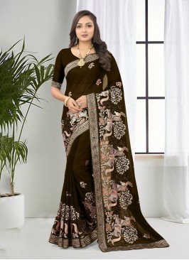 Blissful Shimmer Brown Contemporary Saree