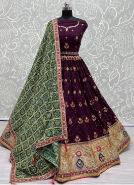 Blissful Silk Sequins Wine Lehenga Choli