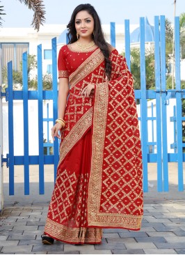 Blissful Vichitra Silk Patch Border Designer Traditional Saree