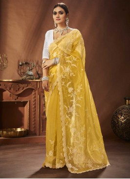Blissful Yellow Thread Trendy Saree