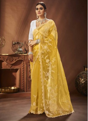 Blissful Yellow Thread Trendy Saree