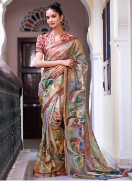 Blooming Digital Print Multi Colour Contemporary Saree