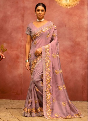 Blooming Net Stone Work Mauve  Trendy Saree