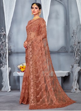 Blooming Peach Embroidered Contemporary Saree