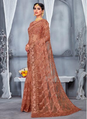 Blooming Peach Embroidered Contemporary Saree