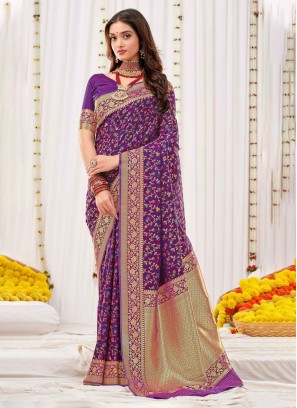 Blooming Silk Foil Print Classic Saree