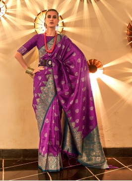 Blooming Weaving Purple Silk Contemporary Style Saree