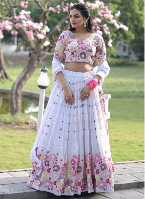 Blooming White Faux Georgette Lehenga Choli