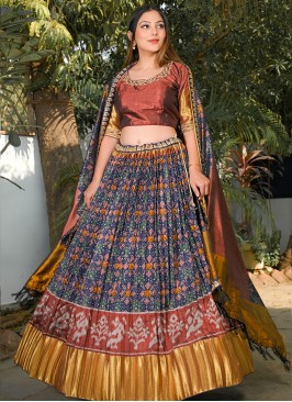 Blue And Gold Color Silk Fancy Lehenga