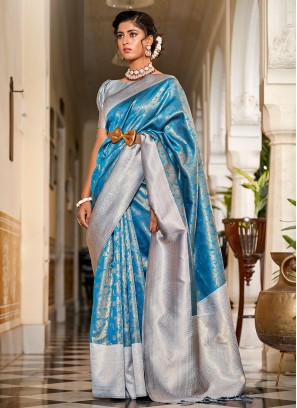 Blue and Grey Wedding Trendy Saree