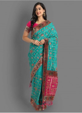 Blue And Pink Traditional Panetar Saree