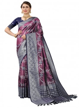 Blue and Purple Weaving Saree