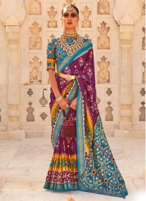 Blue and Purple Weaving Silk Classic Saree