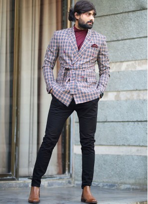 Blue And Red Color Checks Design Blazer